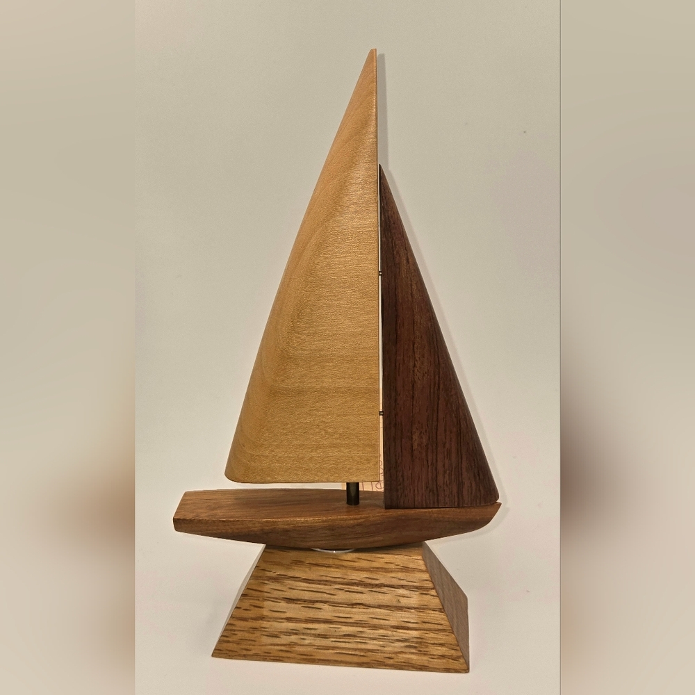 Vintage Handcrafted 1990 Signed Mark T Diebolt Wood Sailboat Sculpture On Base